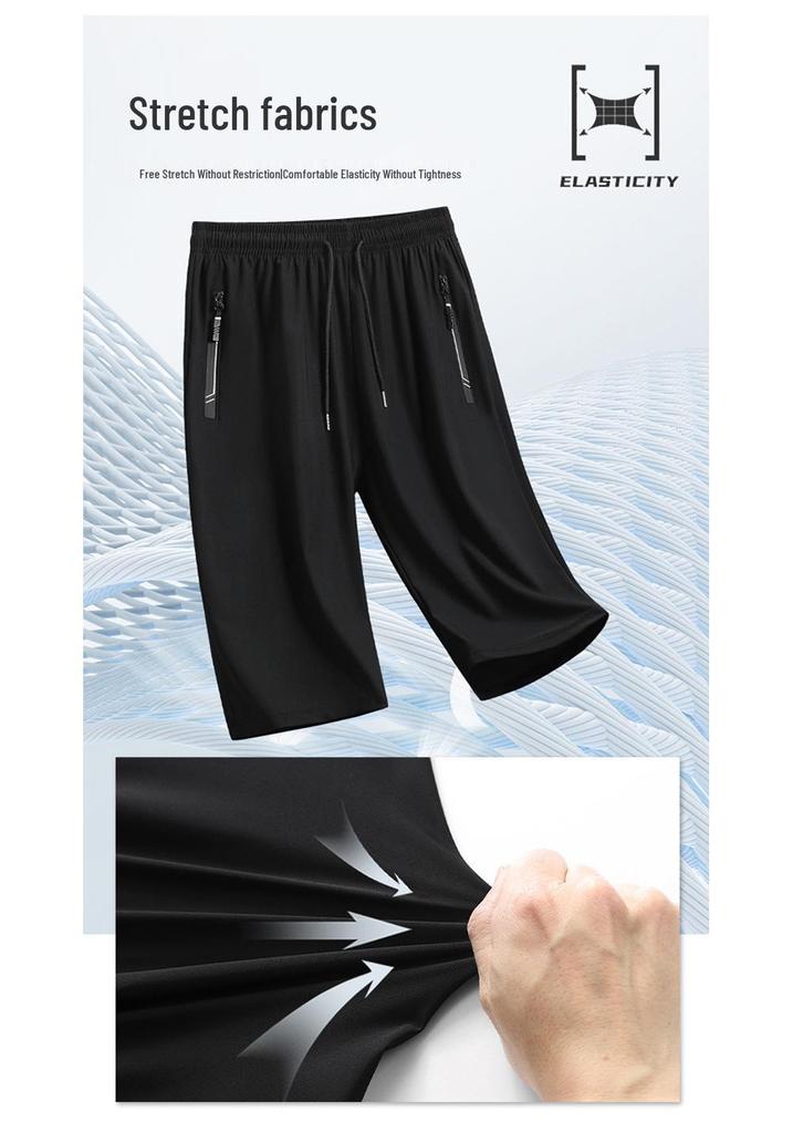 Men's Summer Quick-Dry Ice Silk Three-Quarter Running & Basketball Shorts: Loose, Breathable, Plus Size