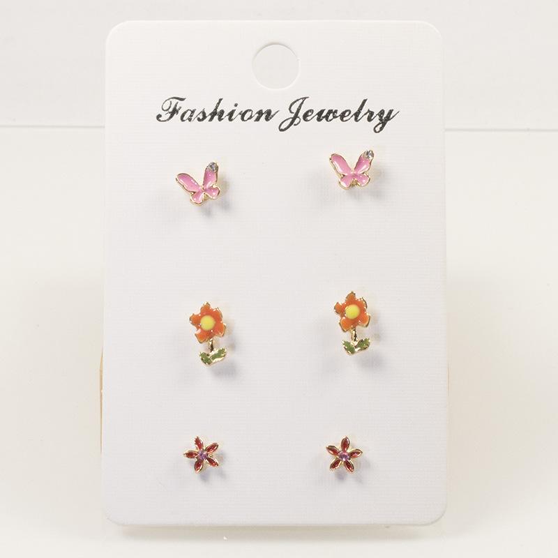 

S925 Silver Needle Super Immortal Color Drip Oil Butterfly Flower Stud Earrings Set Combination Girl Girl Heart Wind Earrings Earrings золотий