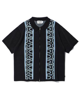CRITIC Half Wormhole Knit Zip-Up Black