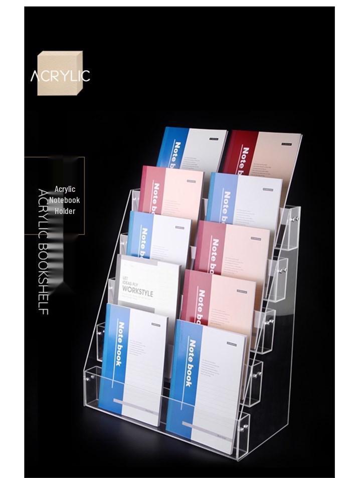 Multifunctional Acrylic Display: Booklet Rack, Pen Holder, Notebook & Magazine Organizer, Greeting Card Stand.