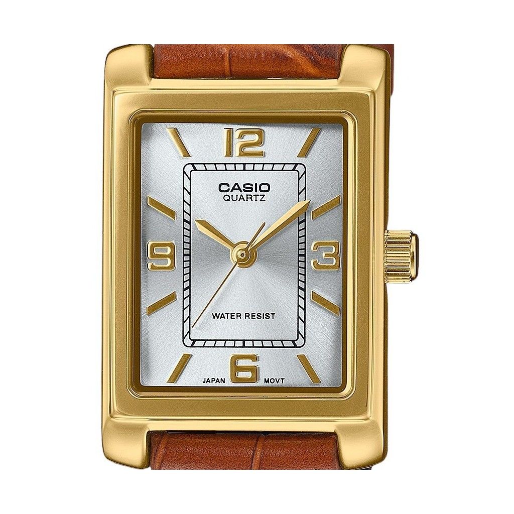 Casio Standard Analog Brown Leather Strap Silver Dial Quartz LTP-1234GLL-7A Women's Watch