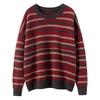 Women's Pure Cashmere Jacquard Stripe Sweater - Loose Fit, Round Neck, Autumn/Winter Style