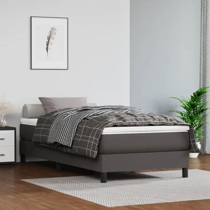 3144241 vidaXL Lit à sommier tapissier avec matelas Gris 90x200 cm Similicuir