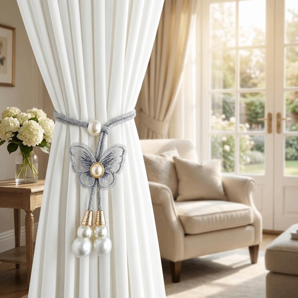 2PCS Curtain Holder Pearl Curtain Buckle Adjustable Curtain Binding Curtains Tie Rope  Kitchen