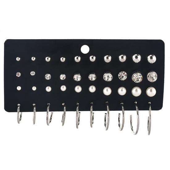 40Pcs/Sheet Exquisite Women Faux Pearl Cubic Zirconia Round Ear Stud Earring Jewelry Accessory