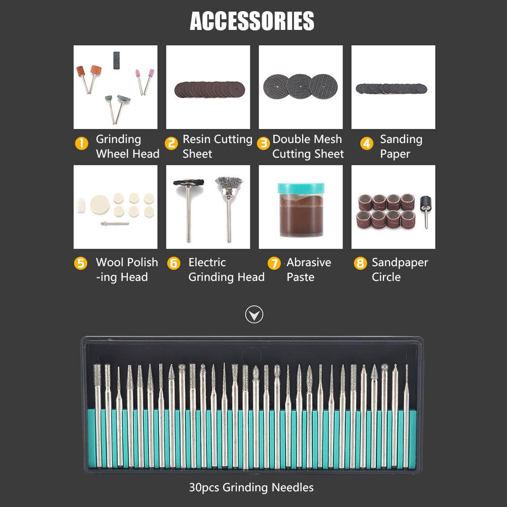 Micro Mini Electric Hand Drill 0.34mm Adjustable with 145pcs Accessories for Polishing Waxing