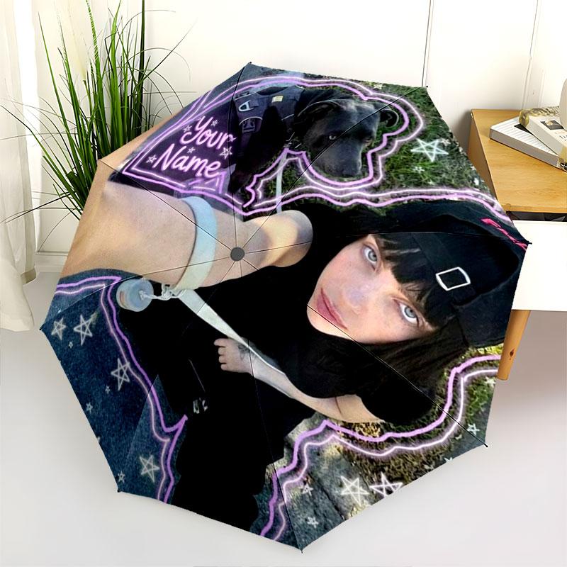 1 PC Automatic Folding Umbrella - Billie Eilish Custom Name Pattern, Portable & Foldable Design with 8 Ribs, Christmas Birthday Gifts