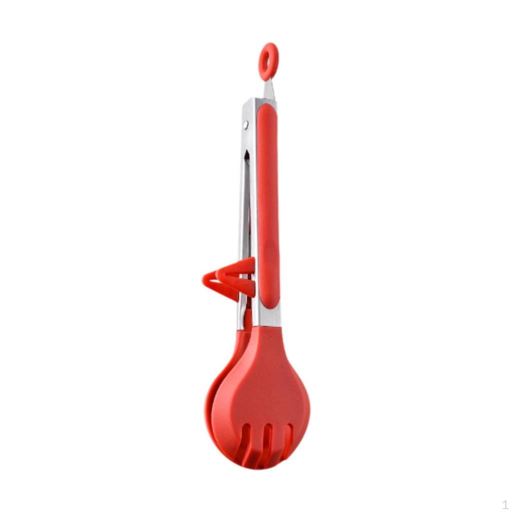 Buffet Tongs Silicone Multifunctional Bread for Steak Barbecue Red