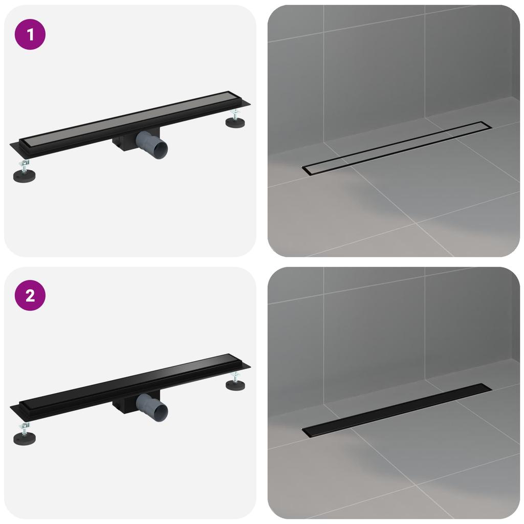 2 in 1 Shower Drain Black 80 cm Stainless Steel 304