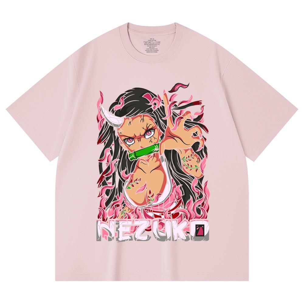 230 Gsm 100% Cotton Demon Slayer V73 Nezuko Print Unisex Heavy Cotton T Shirt