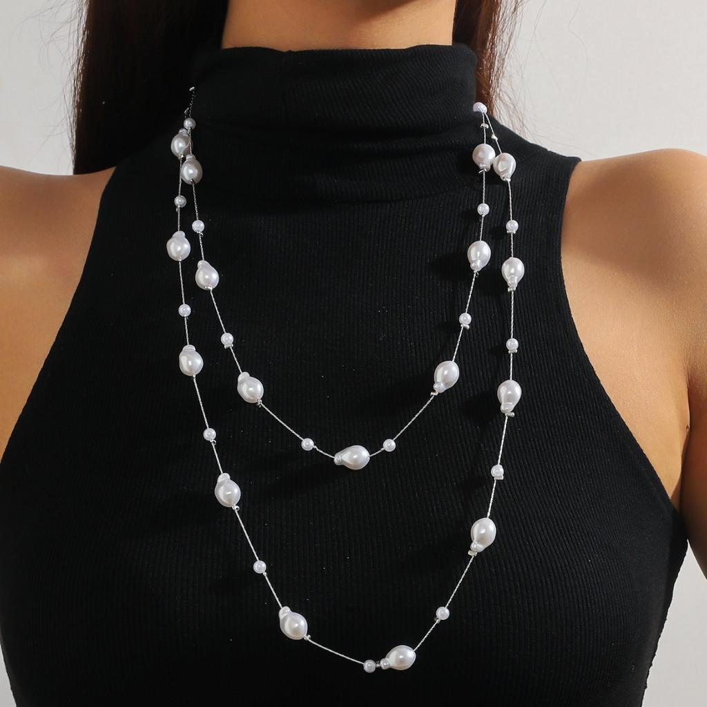 New European and American French retro multi-layer imitation pearl necklace fashionable light luxury high sense versatile elegant necklace