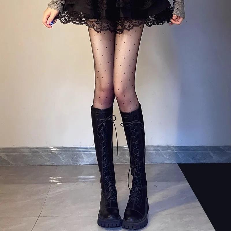 High-End Silver Silk Gray Stockings Gray-Tie Bright Silk Rhombus Cross-Striped Shiny Black Stockings Skin-Penetrating Pantyhose