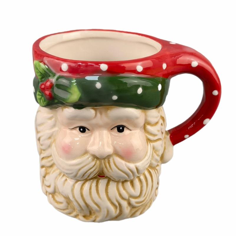 2025 New Creative Inverted Hand-painted Ceramic Santa Claus Water Cup Relief Christmas Decoration Mug Coffee Cup