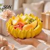 Centro de Mesa Decorativo Plátano Cerámico Frutero, Bandeja Amarilla Creativa, Bol Ensalada para Cocina Encimera de Comedor Dulces Modernos