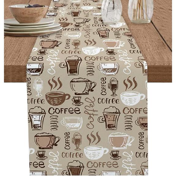 

Скатерти-дорожки прямоугольные из хлопка и льна на кофейную тематику 13 x36 , Винтажные хаки, «Время кофе», Роскошные скатерти-дорожки для свадебного банкета, ужина, декора 13x48 Inch