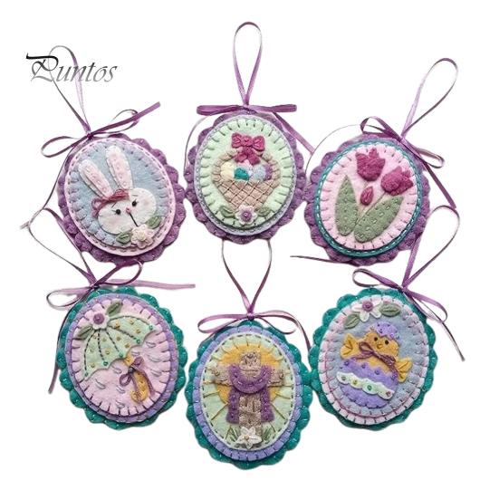 

6 шт. пасхальное украшение из фетра ручной работы в виде кролика, подвесное украшение в виде яйца, весенний узор, праздничное украшение для дерева, двери, окна, камина 6pcs