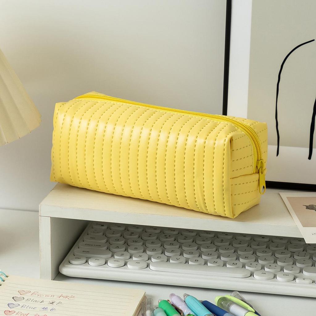 Large Capacity Japanese Style Leather Pencil Case for Female Students - Candy Color