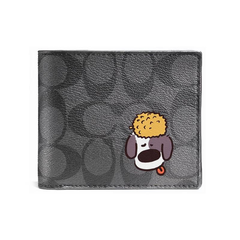Coach [Customized Bag] 3 IN 1 Wallet MAY All the Way Gothic Oracle Leather Wallet Men's Black Durian Puppy
