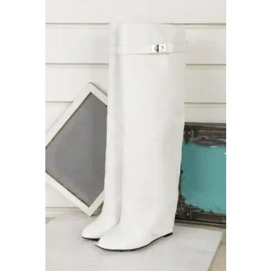 Elegant High Heel Mid-Calf Boots with Metal Buckles for Formal Banquets, Stylish Riding Boots for Women, Chunky Heel Dress Boots