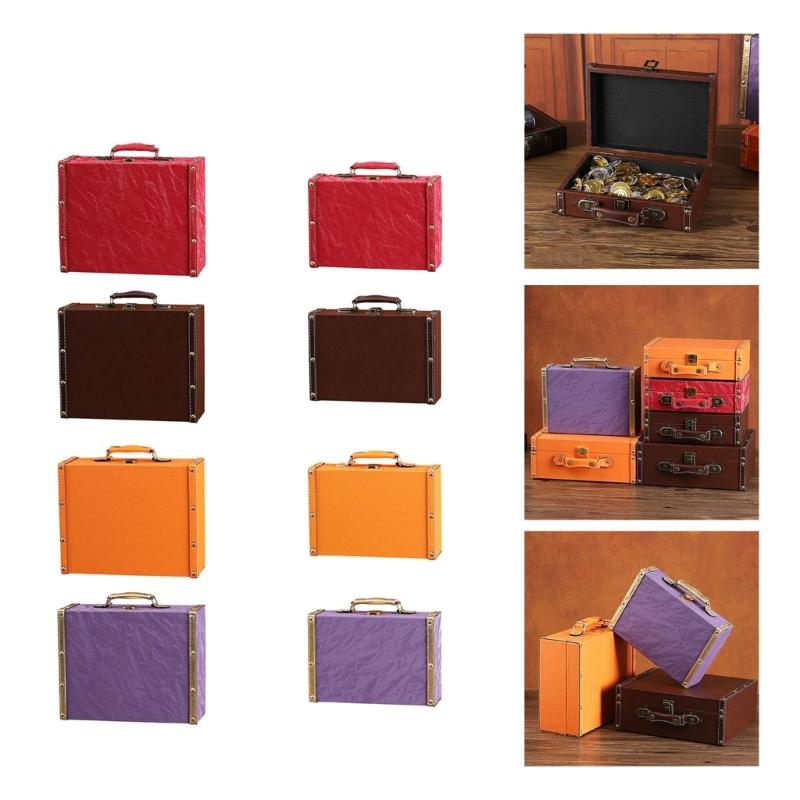 Scatola portaoggetti portatile in stile europeo antico, robusta custodia da viaggio in pelle, portatile per l'organizzazione di vestiti e libri