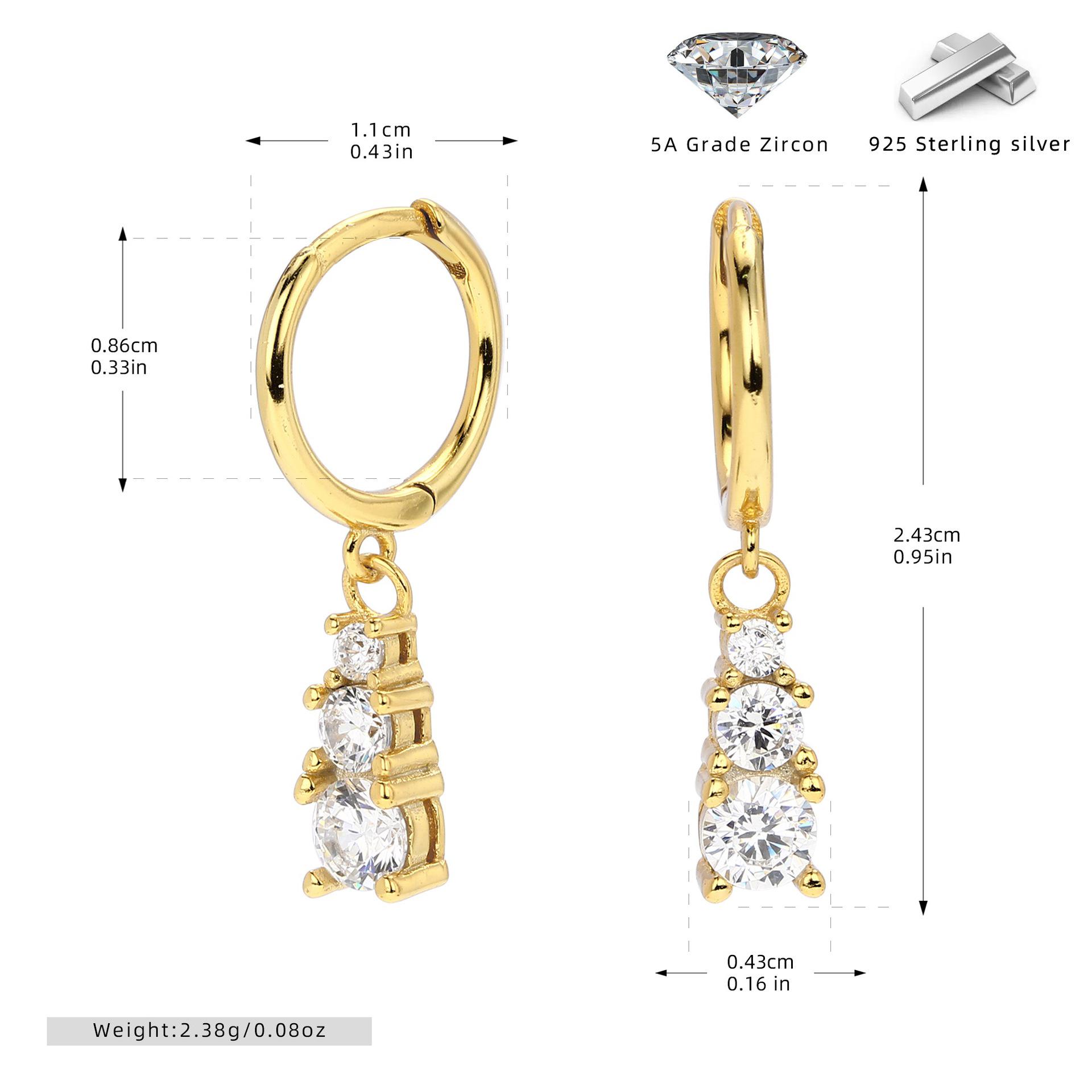 

European & American Style S925 Silver Zircon Earrings - Luxurious, Elegant Fashion. 925 Silver