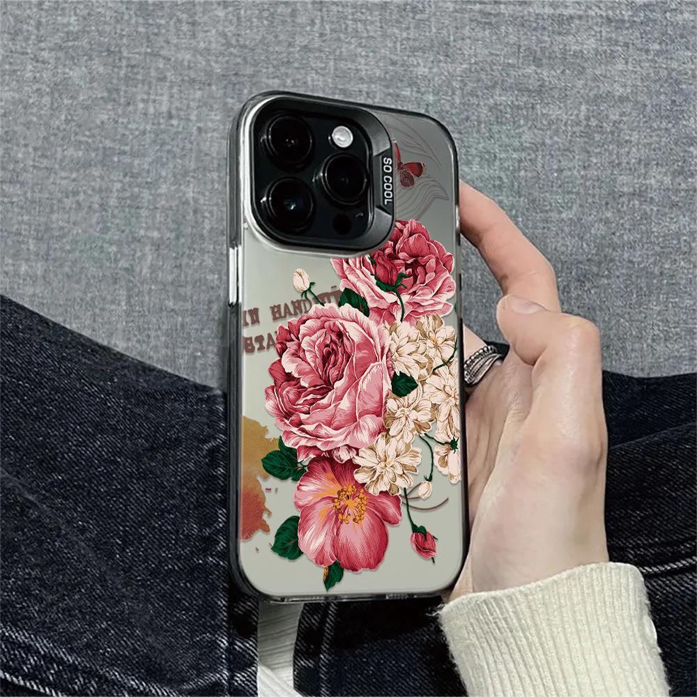 Red Flowers Shockproof Phone Case For IPhone 16 15 Pro Max 14 13 12 11 Back Cover Case Funda Bumber 16 Pro 15 14 13 12 11 Case