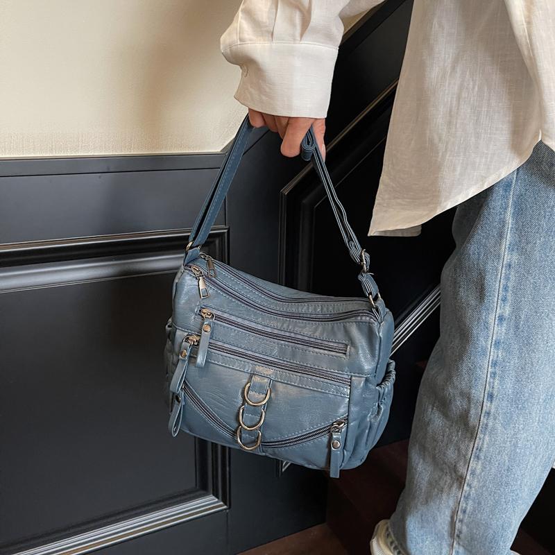 Women's Crossbody Bag Vintage Soft Leather Mother Bag Commuter Multi-Pocket Shoulder Bag