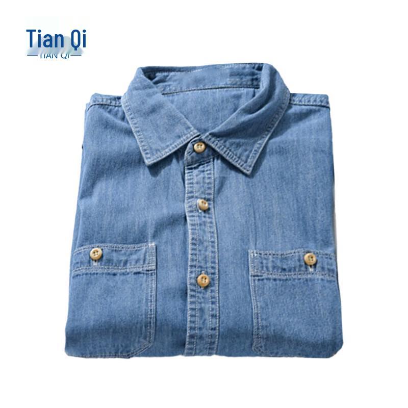 TIANQI Men s Short Sleeve Denim Shirt L