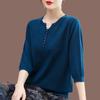 Korean Fashion Women Big Size Knit T-Shirt Female Clothing Spring Summer 3/4 Sleeve Pullover Tees Loose Casual Solid Vintage