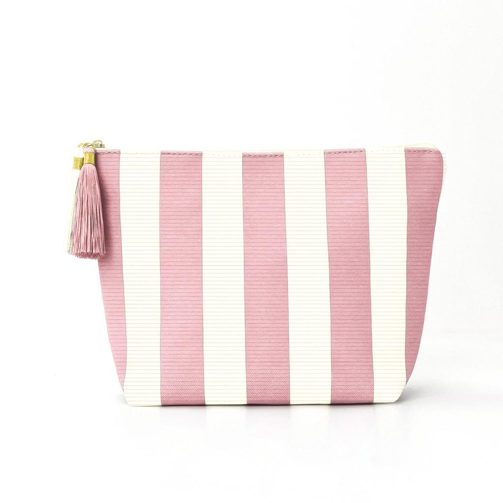 

Corduroy Striped Storage Bag With Zipper For Travel And Daily Use Pink White