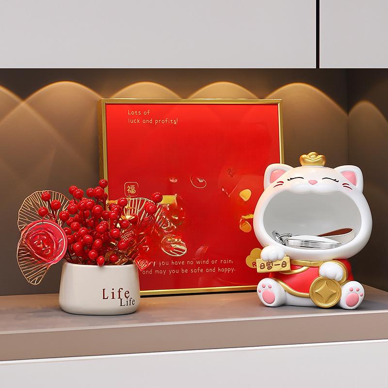 Creative Fine Design Wealth and Wealthy Cat Entrance Key Storage Home Housewarming Gift Resin Craft Tabletop Decoration