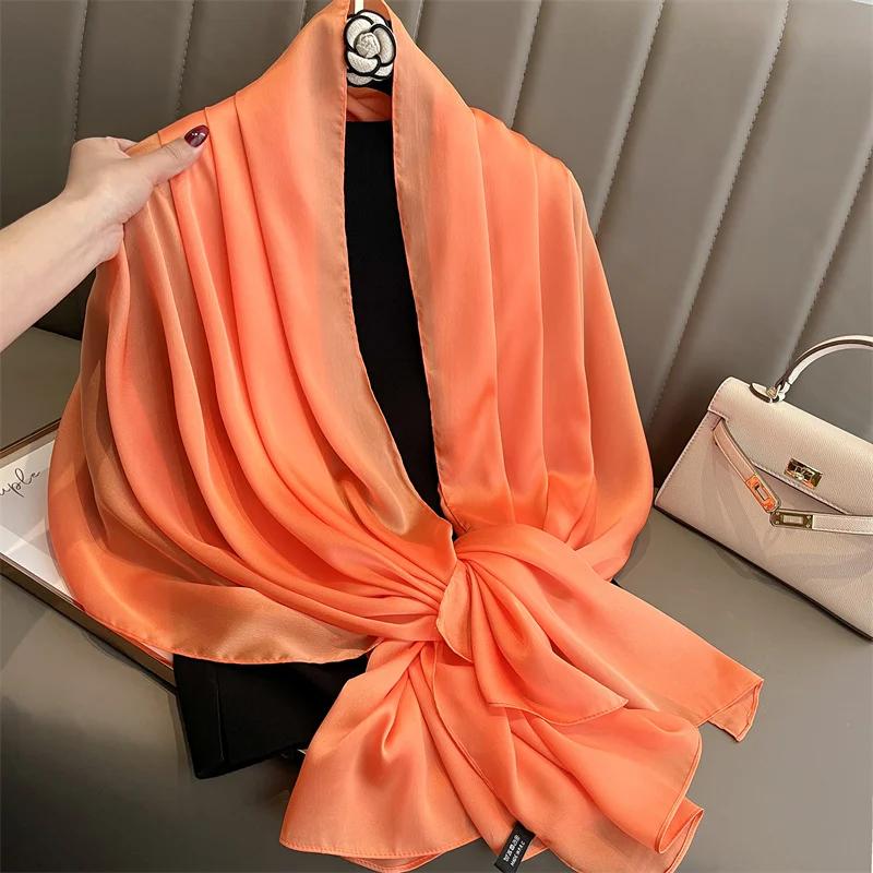 Solid Silk Scarf Women Fashion Quality Soft Scarves Female Shawls Foulard Bandana Beach Cover-Ups Wraps