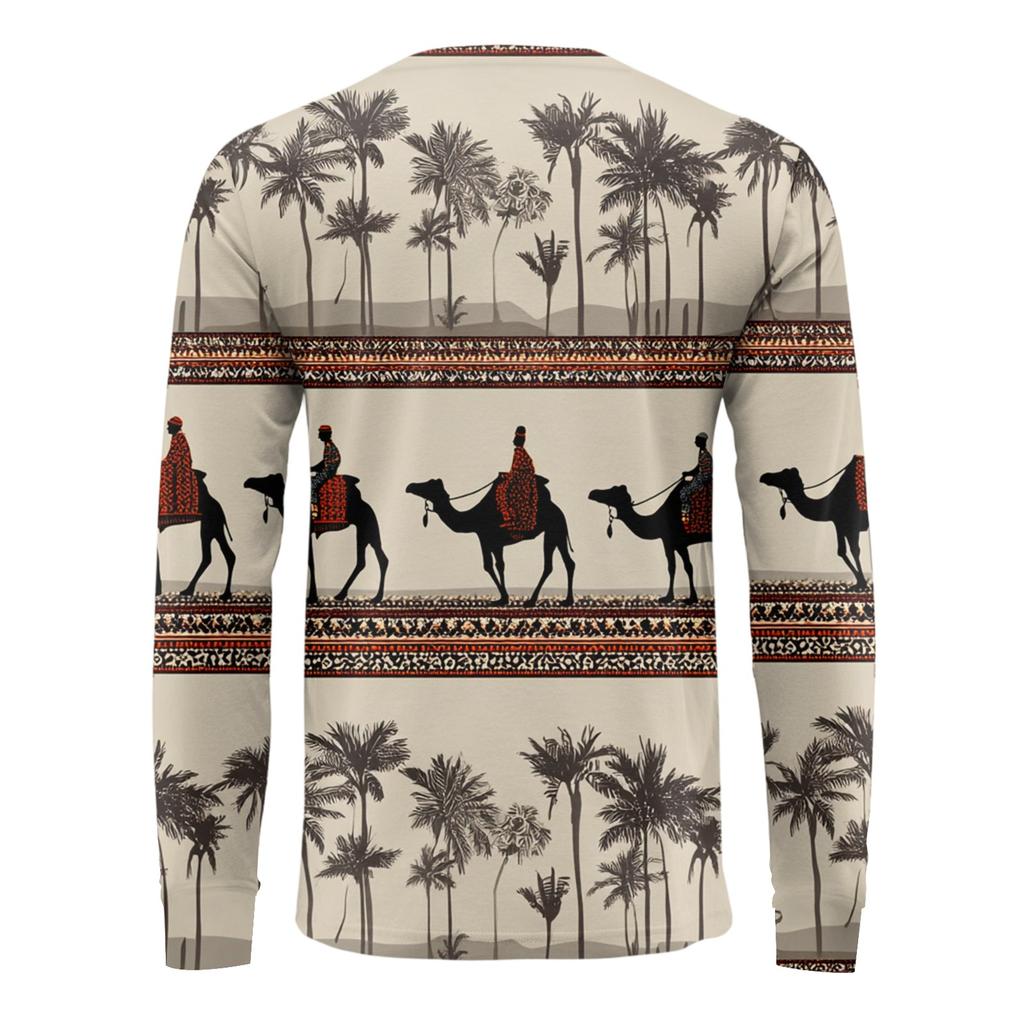 Men's V-neck Casual Fashion Printed Long-sleeved T-shirt Top