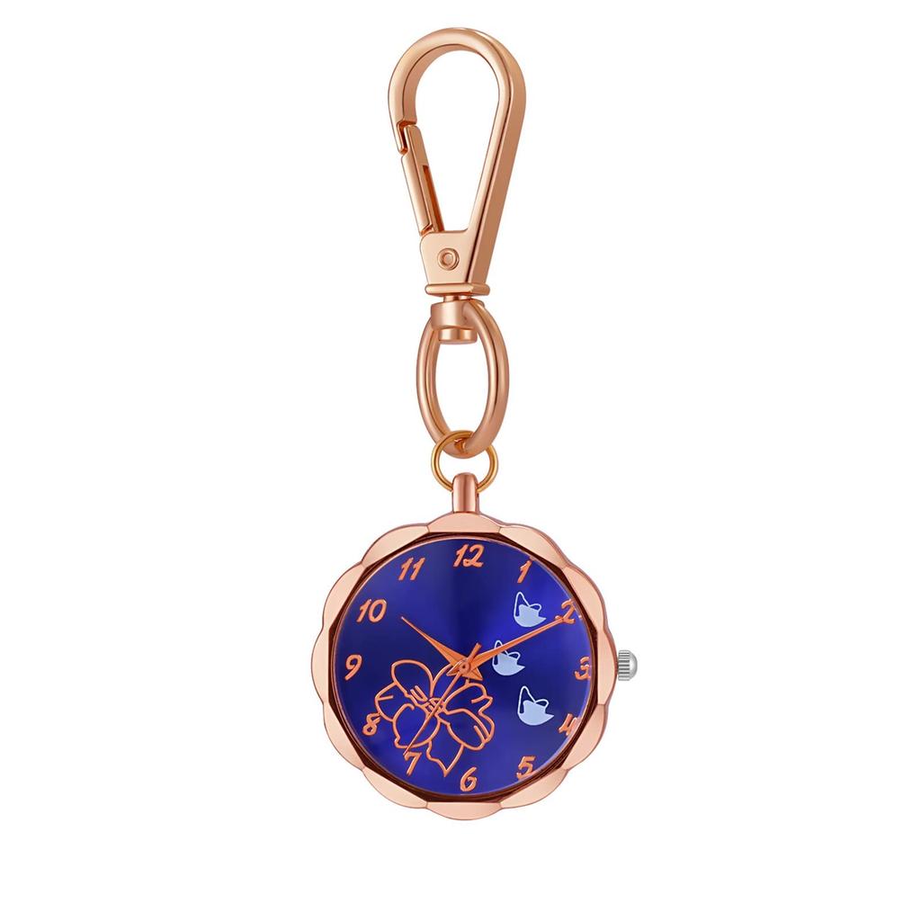 Watch Keychain Clip Pocket Watch Women Analog Flower Nurse Watch Waterproof Cute Rose Gold Fashion Accessory