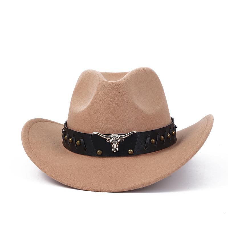 Western Cowboy Wool Felt Hat With Knot Embellishments For Autumn Winter Fashion