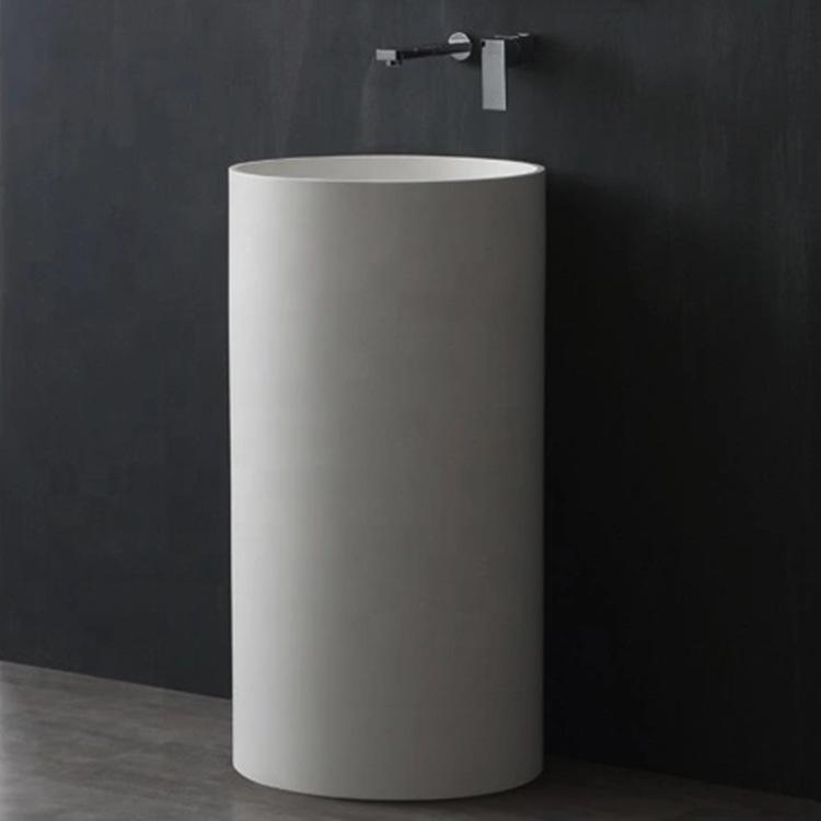 Round Modern Minimalist Stone Column Basin - Floor-Standing Washbasin for Small Bathroom
