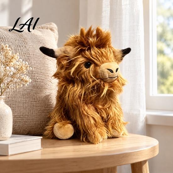 Holiday Gift for Children Highland Cow Plush Toy Soft Stuffed Animal Doll Fluffy Pillow Toddlers Kids Toddlers Cuddly Farm Decor Birthdays Holidays