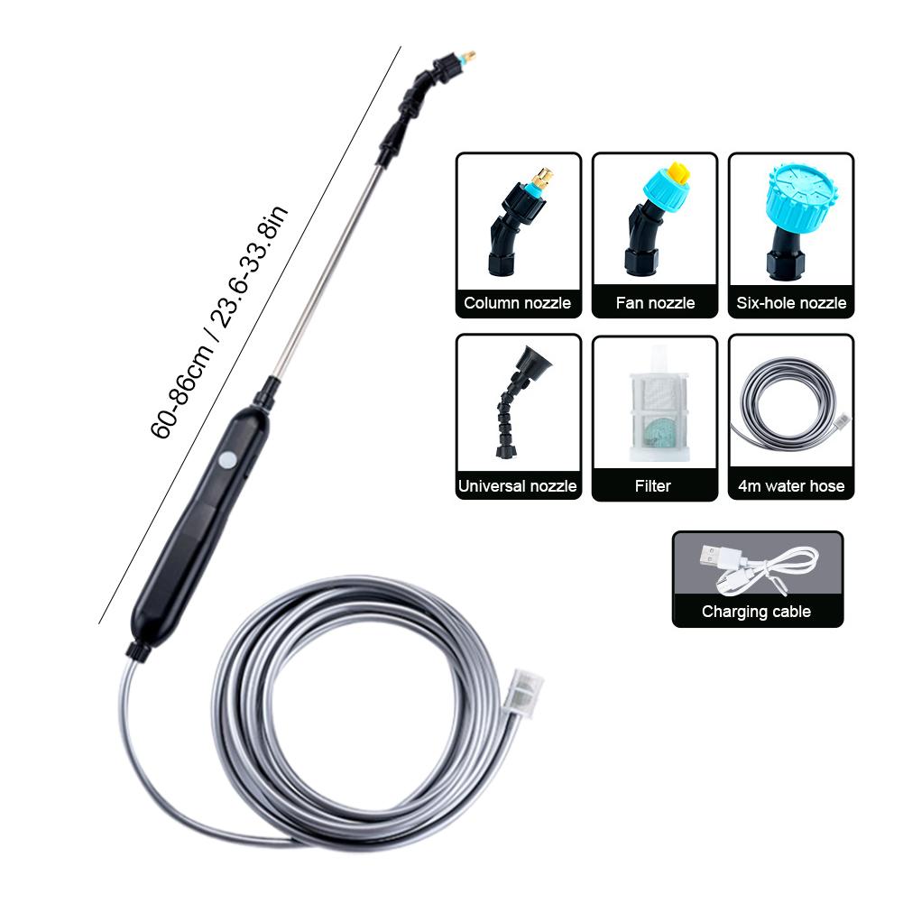 Electric Sprayer USB Rechargeable Lawn Water Sprayer with 2/4 Mist Nozzles Irrigation Sprayer Telescopic Handle for Garden Tool