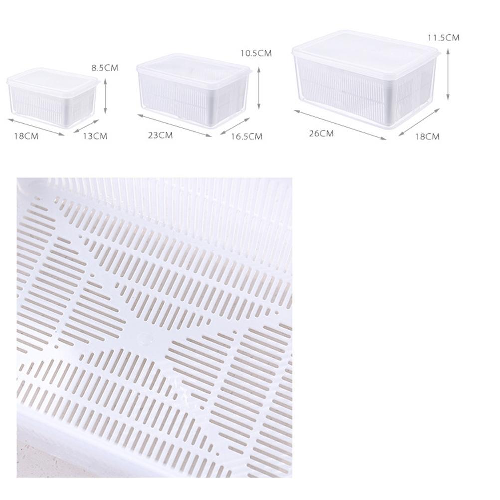 

3L White Reusable Refrigerator Food Storage Box Transparent Container For Fruit Vegetable Bread With Drainer Lid Kitchen 18X13CM