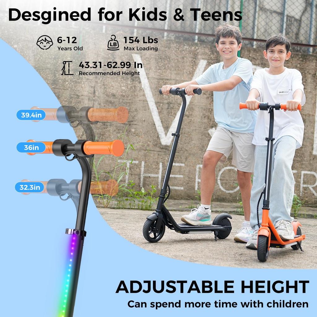 Trotinetă Electrică K2Pro pentru Copii Motor 150W Baterie 2.6Ah 3 Viteze 5-16KM/H Lumină LED Platformă & Ghidon Sarcină Maximă 70KG Trotinetă Electrică pentru Copii