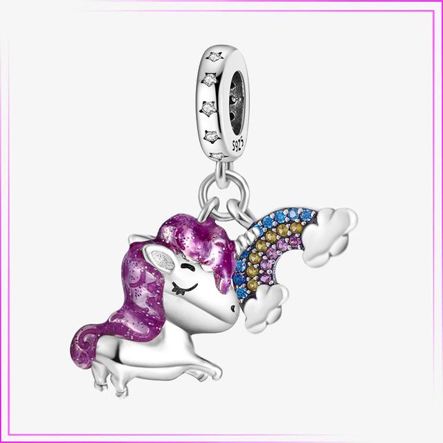 925 Sterling Sølv Hjerte Blomst Luftballong Flamingo Rosa Sjarm Plata De Ley Bil Katt Perle DIY For Originalt Armbånd Smykker