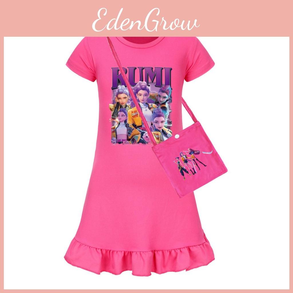 Demon Kpop Hunters Girl Short Sleeve Sleep Dress With Ruffle Hem For Use Bedroom