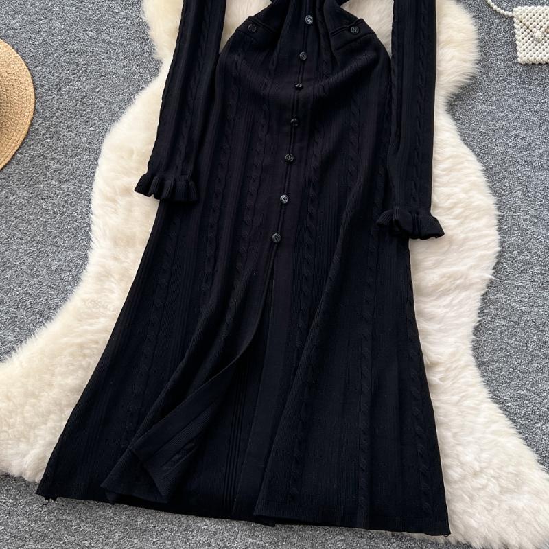 Herbst Winter Damen Marke Designer Laufsteg Partykleider Langarm Strickpullover Lang Maxi Pullover Robe