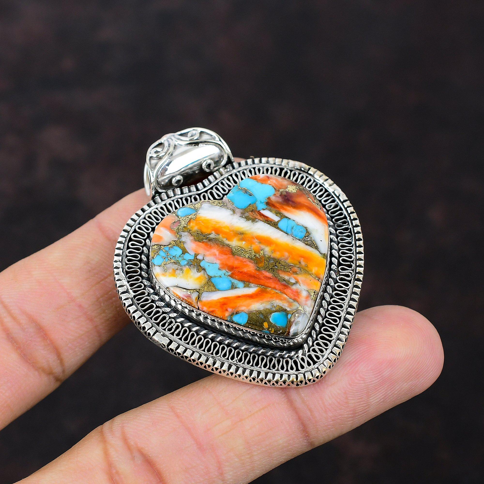 

Колючая устрица, медный бирюзовый кулон, винтажный кулон ручной работы, подвеска из стерлингового серебра 925 пробы, кулон с драгоценным камнем, подарок на годовщину, элегантные ювелирные изделия