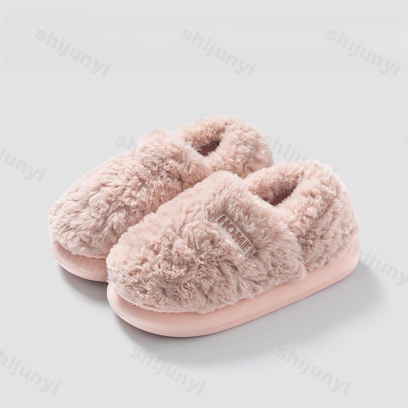 Fashion Couple's Cotton Slippers Winter Women Outdoor Non Slip Warm Plush Shoes Indoor Lightweight Comfortable Soft Sole Men Home Shoes