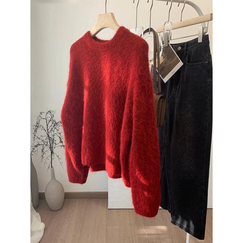 Women's Thick Mink-Like Plush Sweater - Cozy Autumn/Winter Knitted Pullover