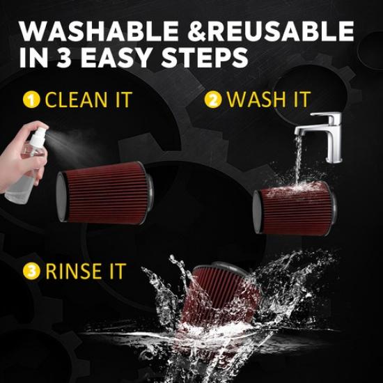 4" inch Inlet Truck Air Filter DryFlow Clamp-On Round Cone Air Intake Kit  RED