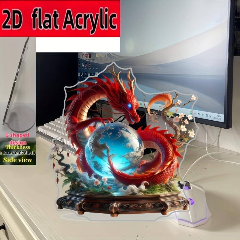 2D Flat Fire Dragon Holding A Ball Acrylic Desktop Decoration, Suitable for Wall Decoration, Porch, Room, Villa, Accents Home, Hallway, or Workplace -