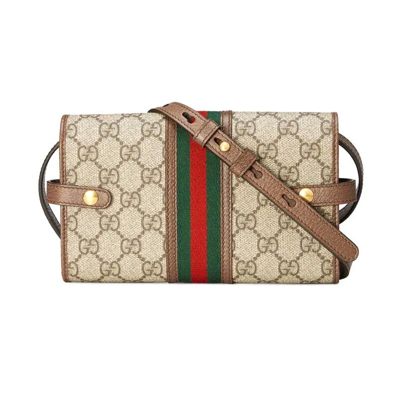 Gucci Ophidia distressed old flower Logo striped webbing, leather trim and canvas, one-shoulder crossbody bag, mini, unisex couple style, ebony color
