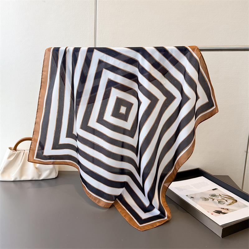 Geometrisches Muster Seiden-Quadratuch Damen Weiches Satin-Kopftuch Halstuch Hijab Damen-Kopfband Foulard Nackenbinden Taschentuch